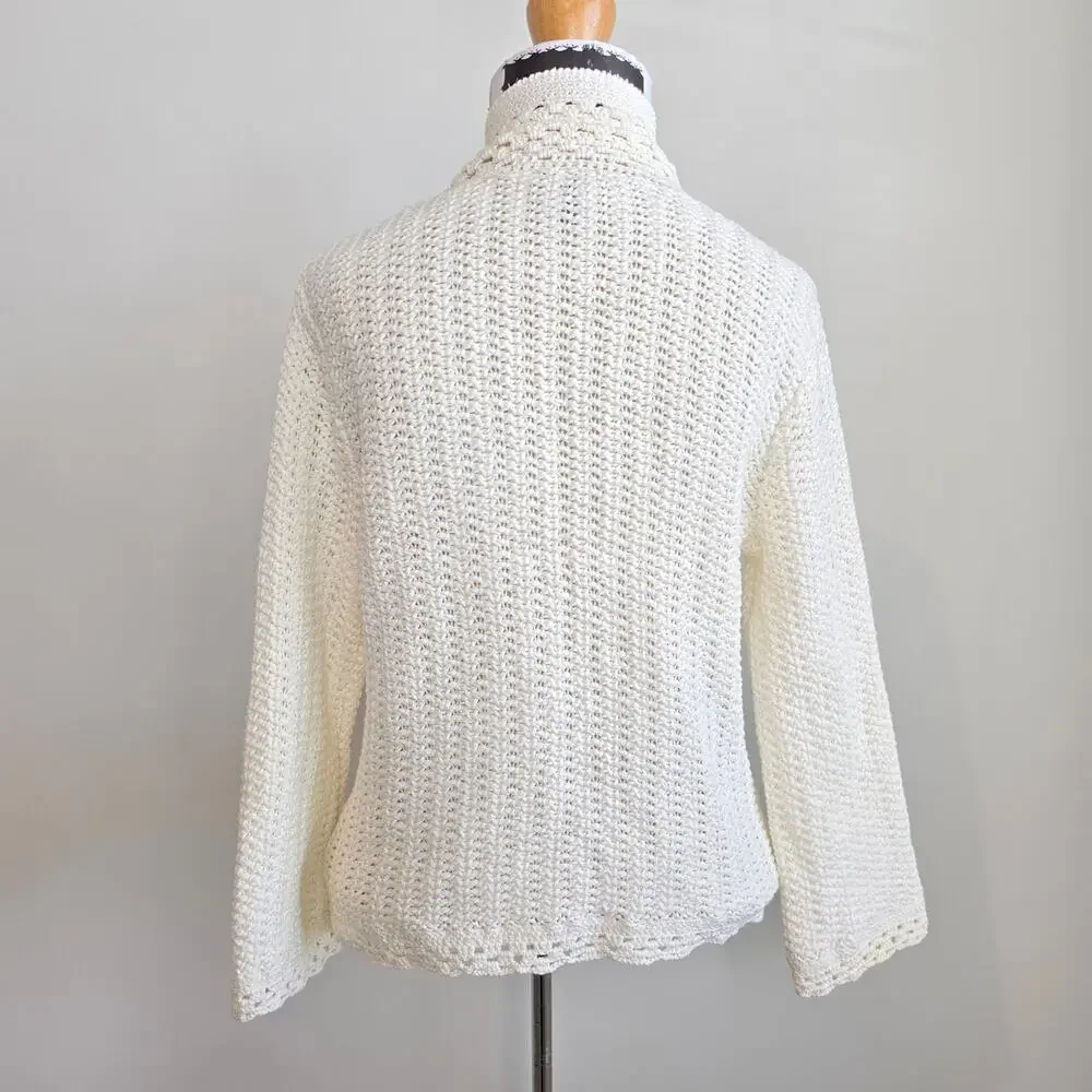 Ann Taylor Ivory Lace Crochet Sweater Cardigan Sz MP (710) - Picture 6 of 14